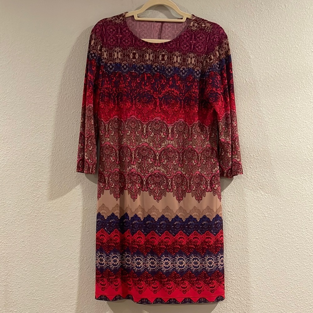 Donna Morgan abstract pattern multicolor dress, size 8